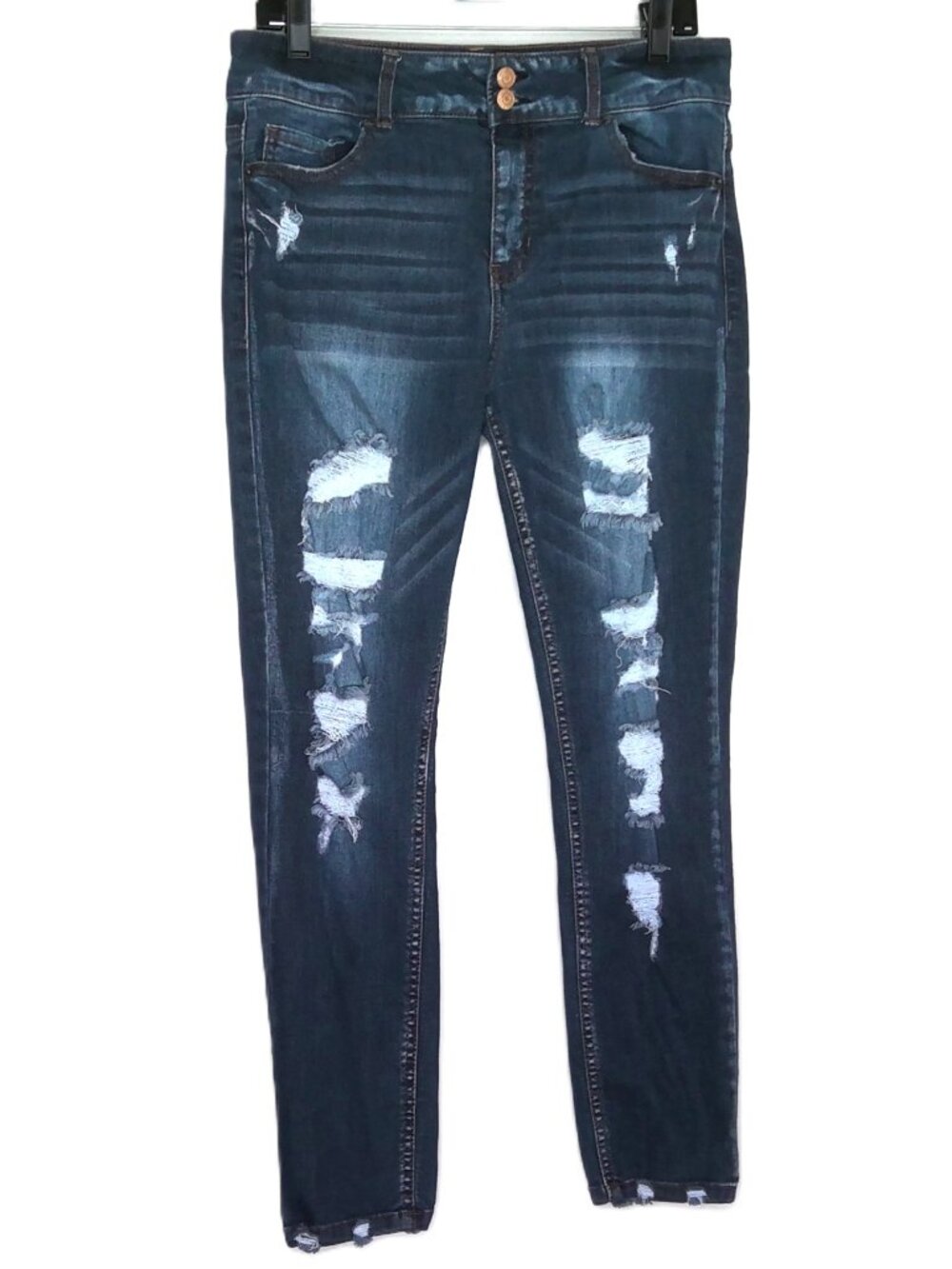 Vanilla Star Skinny Blue Jeans Distressed Denim Mid-Rise Boho Dark Wash Sz Jr 13